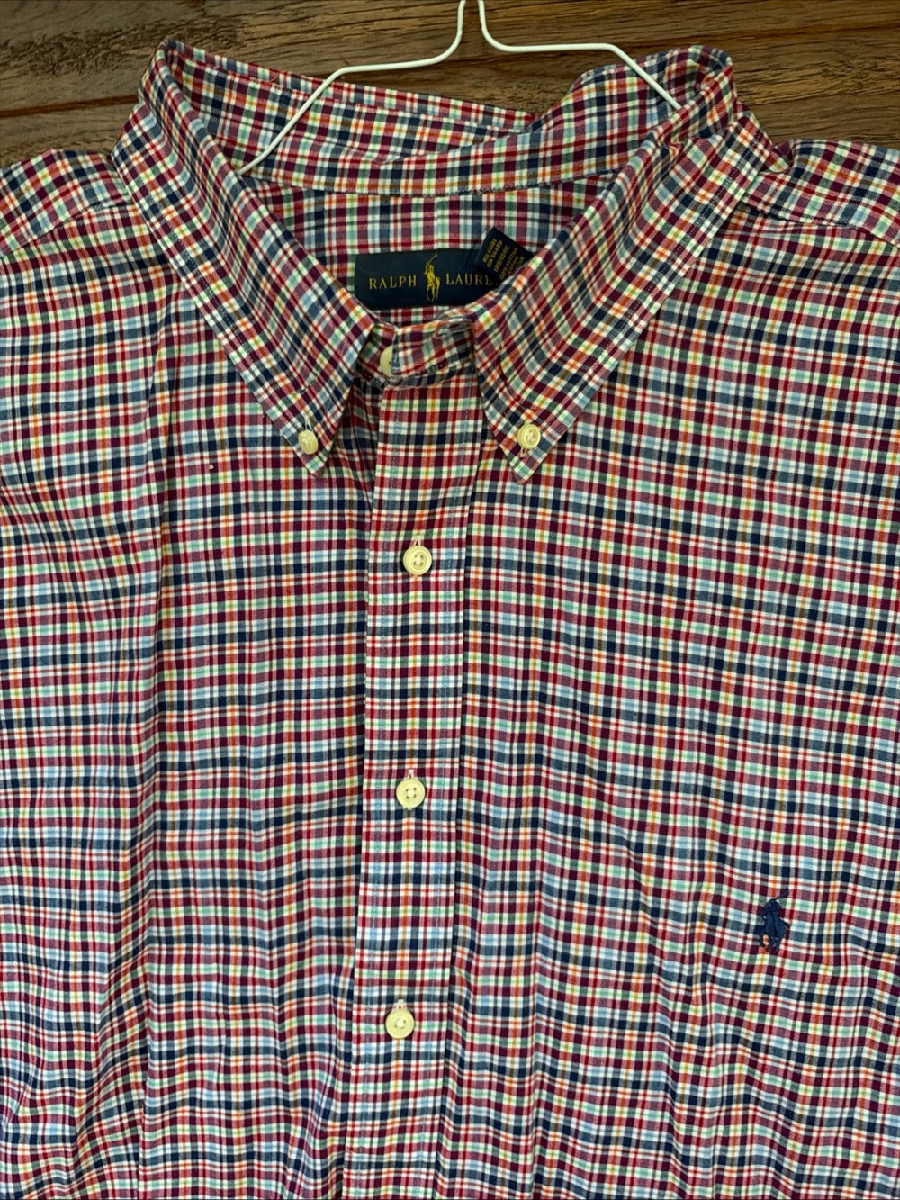 RALPH LAUREN Classic Fit LS button shirt men size 4XB plaid blue Red Green Pony
